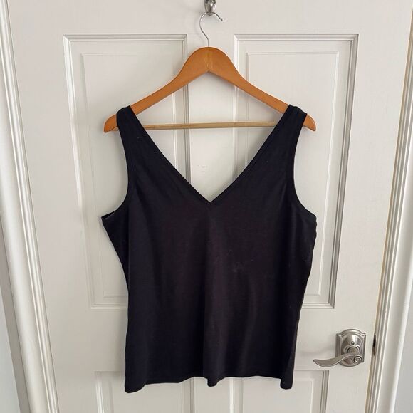 Boden The Cotton V-Neck Relaxed Sleeveless Tank in Black Size Large - Picture 3 of 6